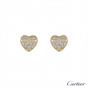 Cartier 18k Yellow Gold Diamond Set Heart Earrings